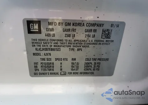 2014 Buick Encore Premium from USA, damaged, VIN KL4CJHSB7EB661523